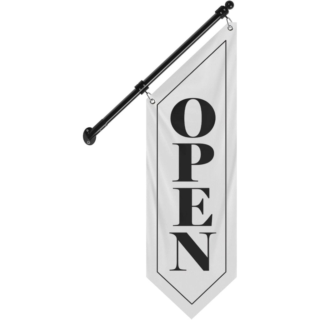 Vintage Style Open Flag, Double - Sided Three - ply Hanging Open Sign with Pole and Mounting Kit (White - B, 27")